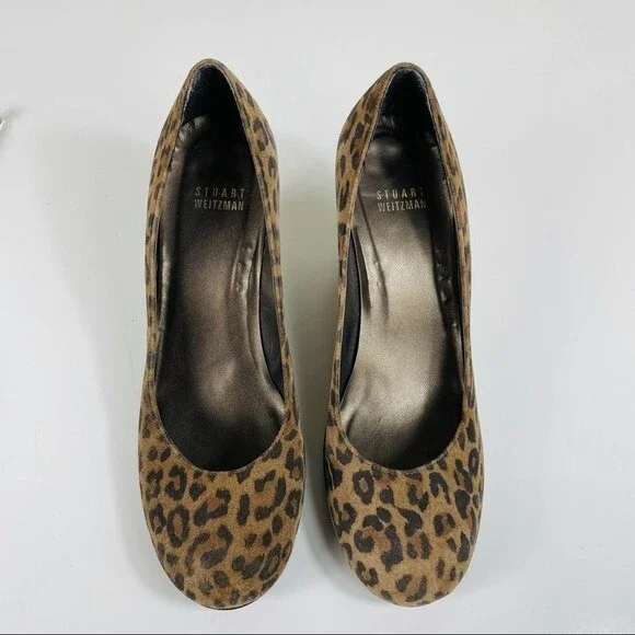 Stuart Weitzman Animal Leopard Cheetah Print Suede Leather Wedge Shoes Size 7.5 - Picture 4 of 16